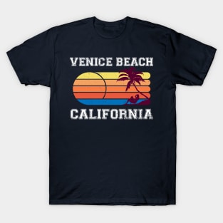 Vintage Style Venice Beach Palm Tree Silhouette Design T-Shirt